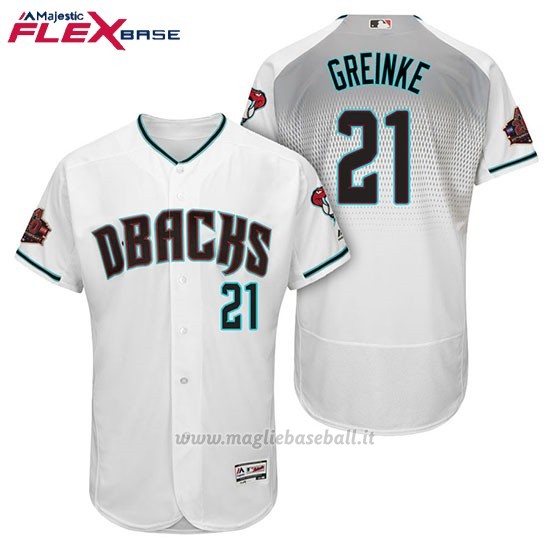 Maglia Baseball Uomo Arizona Diamondbacks 21 Zack Greinke Bianco Aqua 1ª20 Anniversario Flex Base